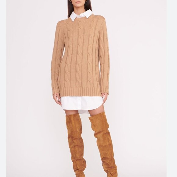 NWT STAUD Aldrin Sweater Shirt Mini Dress Medium Camel/White - Picture 10 of 10